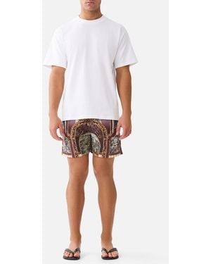 CAMILLA Mid Length Boardshort With Elastic Waist Animals - White