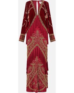 CAMILLA Velvet Plunge Neck Draped Shoulder Dress Call Me A Carriage - Red