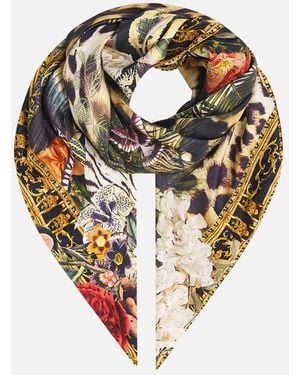 CAMILLA Large Crystalled Silk Square Scarf Leotigra Land - Metallic