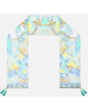 CAMILLA Long Silk Crinkle Chiffon Scarf Dial Up The Tiles - Blue