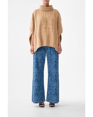 CAMILLA Funnel Neck Knit Poncho Aranjuez Animalia - Natural