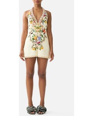 CAMILLA Button Front Halter Playsuit Va Va Vintage - White