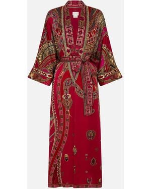CAMILLA Long Robe With Narrow Collar Kissed By A Cobra - Red