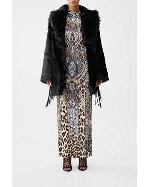 CAMILLA Shearling Coat With Removable Fringing Istanbul Animalia - Black