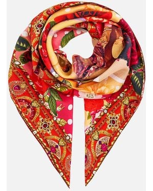 CAMILLA Large Crystalled Silk Square Scarf Olé Olé - Red