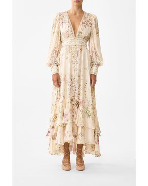 CAMILLA Long Button Front Dress Adorned - Natural