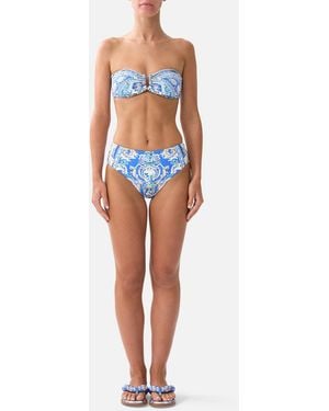 CAMILLA Bandeau Bikini Top With U Ring Front Trim Ottoman Opulence - Blue