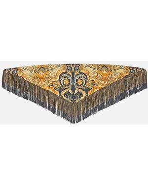 CAMILLA Triangular Silk Twill Scarf With Fringing Museum Memoirs - White