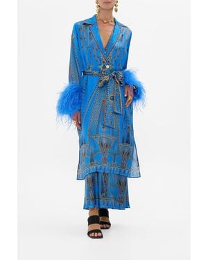 CAMILLA Split Cuff Soft Coat With Feathers Archival Revival - Blue