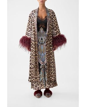 CAMILLA Long Robe With Flared Sleeve Istanbul Animalia - Multicolour
