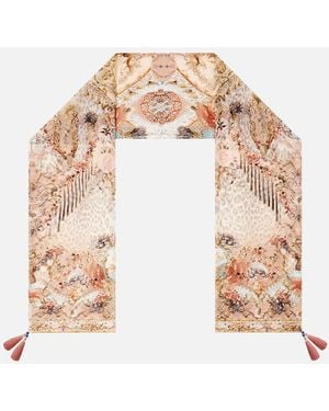 CAMILLA Long Silk Crinkle Chiffon Scarf Aranjuez Animalia - Pink