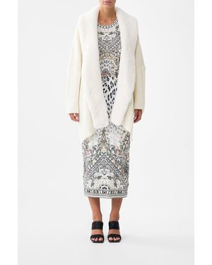 CAMILLA Knit Relaxed Layer With Faux Fur Marble Heaven - White
