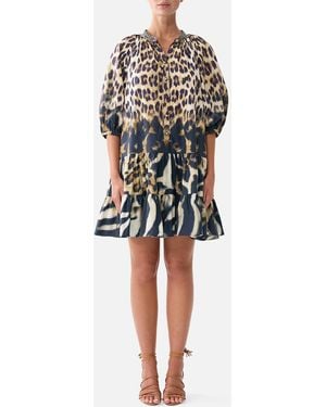 CAMILLA Puff Sleeve Shirt Dress Leotigra Land - Black