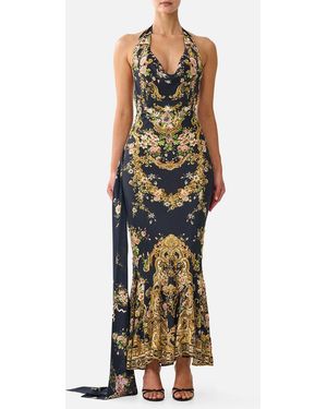 CAMILLA Cowl Neck Slip Dress With Sash Detail Versailles Or Die - Metallic