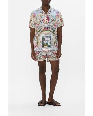 CAMILLA Short Sleeve Camp Collared Shirt Tiled - Purple