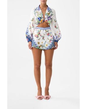 CAMILLA Cropped Wrap Shirt Tiles Darls - Blue
