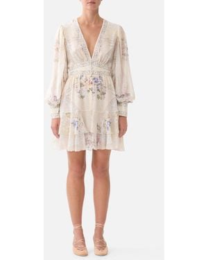 CAMILLA Button Front Frill Dress Laced With Love - Natural