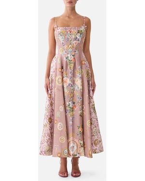 CAMILLA Corset Dress With Long Flared Skirt Chamber Of Blooms - Pink