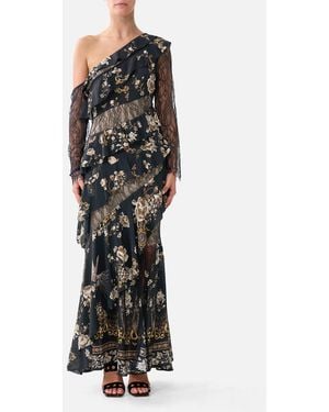 CAMILLA Asymmetric Frill Panelled Dress Flamenco Folklore - Black