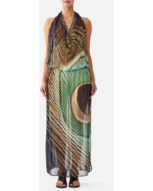 CAMILLA Drape Front Drawcord Maxi Dress A Wink To The Wild - Green