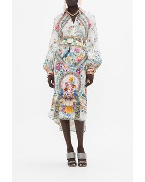 CAMILLA High Low Midi Shirt Dress Plumes And Parterres - White