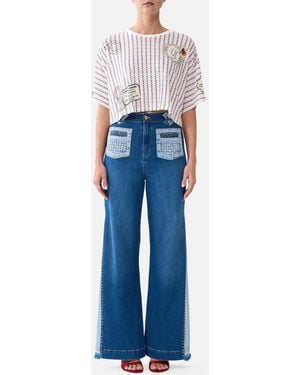 CAMILLA Boxy Crop Tee La Belle Botanique - Blue