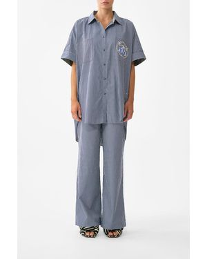 CAMILLA Button Front Lounge Pant Sevillian Style - Blue