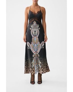 CAMILLA Lace Splice Bias Long Dress Istanbul Animalia - Black