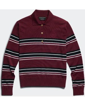 Canada Goose Polo À Manches Longues En Maille Melrose Rayé (Femmes, Vermillion/ - Rouge