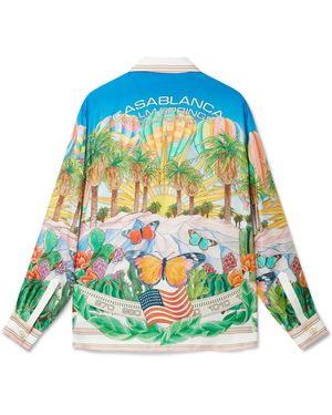 Casablanca Paris Chemise En Soie À Manches Longues Et Col Cubain Psychadelic - Green