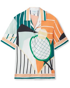 Casablanca Paris Court Abstrait Short Sleeve Silk Shirt, By - Blue