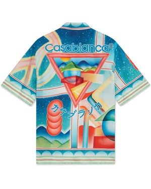 Casablanca Paris Chemise À Manches Courtes En Soie Galaxy Court - Blue