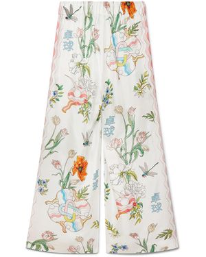 Casablanca Paris Ping Pong Fleurie Jour Silk Trousers, Size By - White