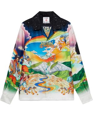 Casablanca Paris La Musique Long Sleeve Silk Shirt, By - Blue