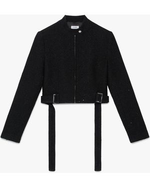 Casablanca Paris Sequin Tweed Cropped Jacket, Size By - Black