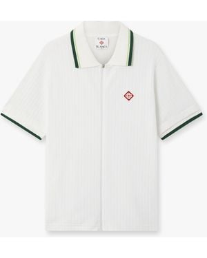 Casablanca Paris Striped Velour Zip-Up Short Sleeve Shirt, By - White