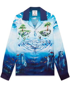 Casablanca Paris Chemise À Manches Longues En Soie Lost Atlantis - Blue
