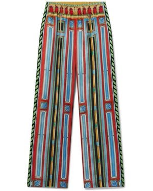 Casablanca Paris Le Palais En Fleur Silk Trousers, Size By - Blue