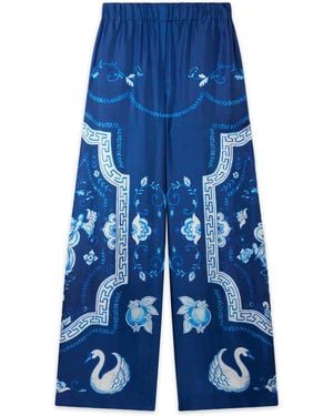 Casablanca Paris Plat A Dessert Bleu Silk Trousers, By - Blue