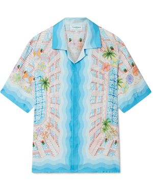 Casablanca Paris Le Plongeon Short Sleeve Silk Shirt, By - Blue