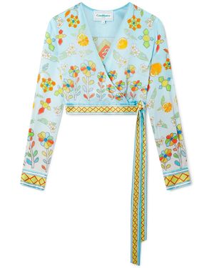 Casablanca Paris Yoruba Flowers Wrap Long Sleeve Blouse, Size By - White