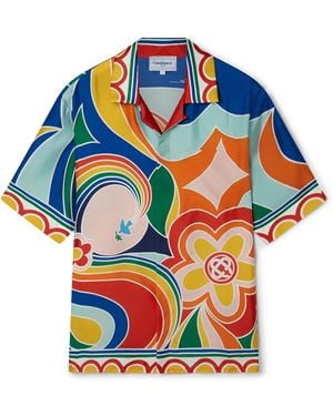 Casablanca Paris Le Pouvoir Des Fleurs Short Sleeve Silk Shirt, By - Blue