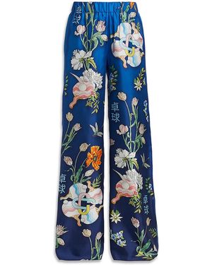 Casablanca Paris Ping Pong Fleurie Nuit Silk Trousers, Size By - Blue
