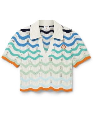 Casablanca Paris Gradient Wave Crochet Top, By - Blue