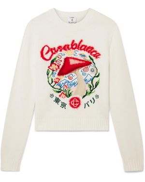 Casablanca Paris Pull En Coton Brodé Motif Champignon - White