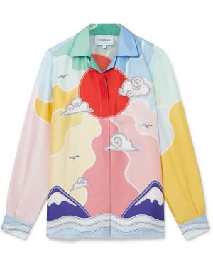 Casablanca Paris Soleil Levant Long Sleeve Silk Shirt, Size By - White