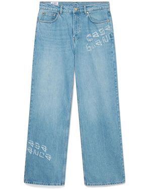 Casablanca Paris Graffiti Distressed Denim Jeans - Blue