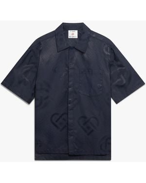 Casablanca Paris Chemise À Manches Courtes Bleu Marine Half Tone À Monogramme - Blue