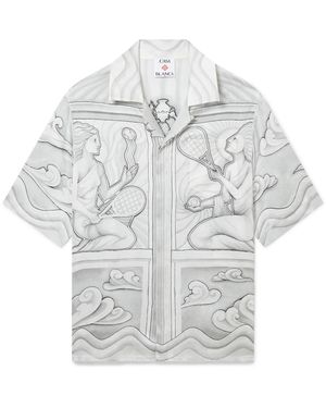 Casablanca Paris Sacred Stone Short Sleeve Silk Shirt, By - White