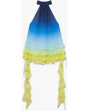 Casablanca Paris Robe Bleue Dégradée En Double Georgette À Volants - Blue
